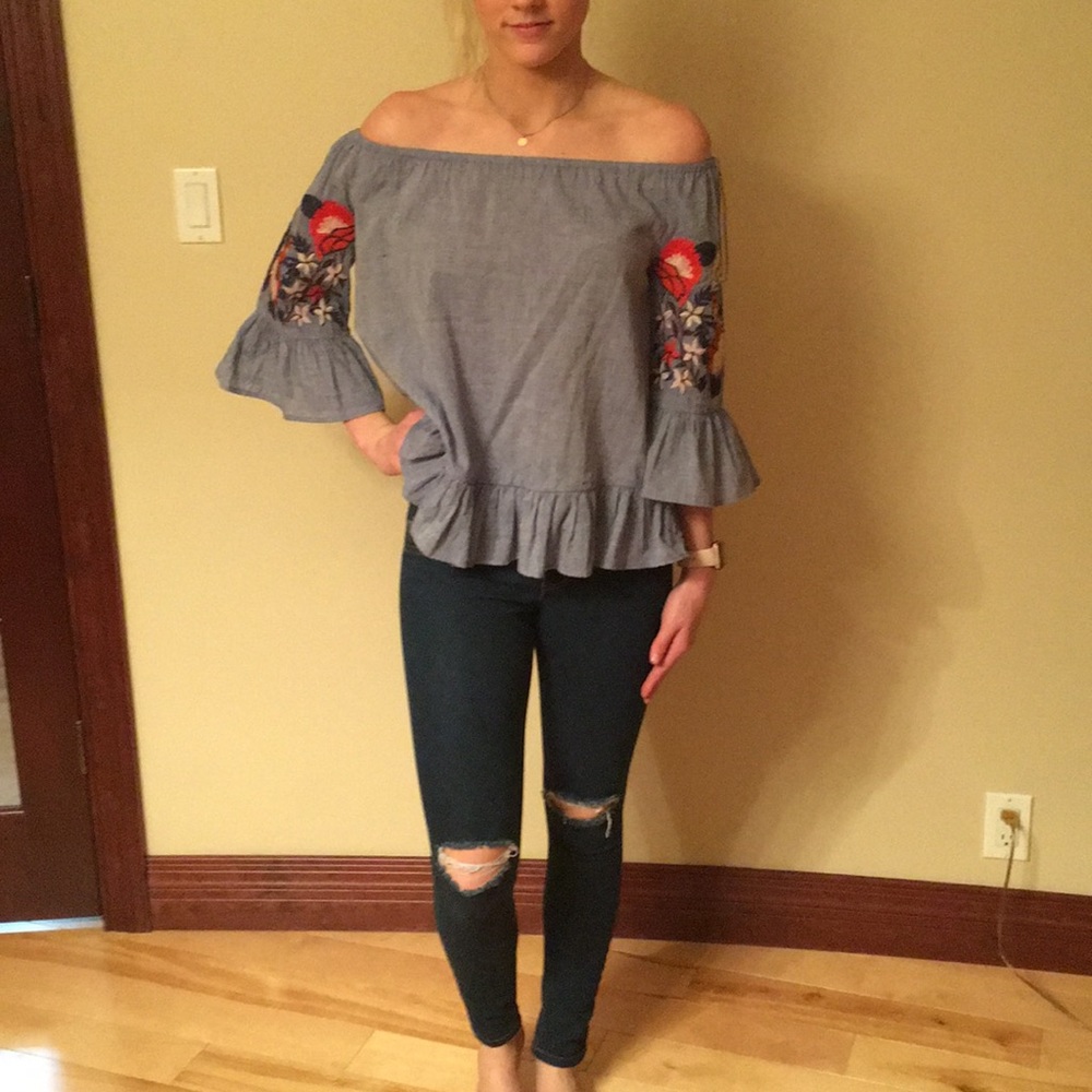 NWT!! Blue, Ruffle Sleeve Top!